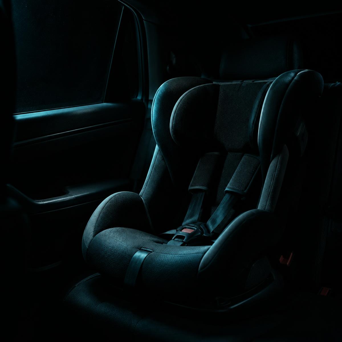 Child car seat installed in a back seat
